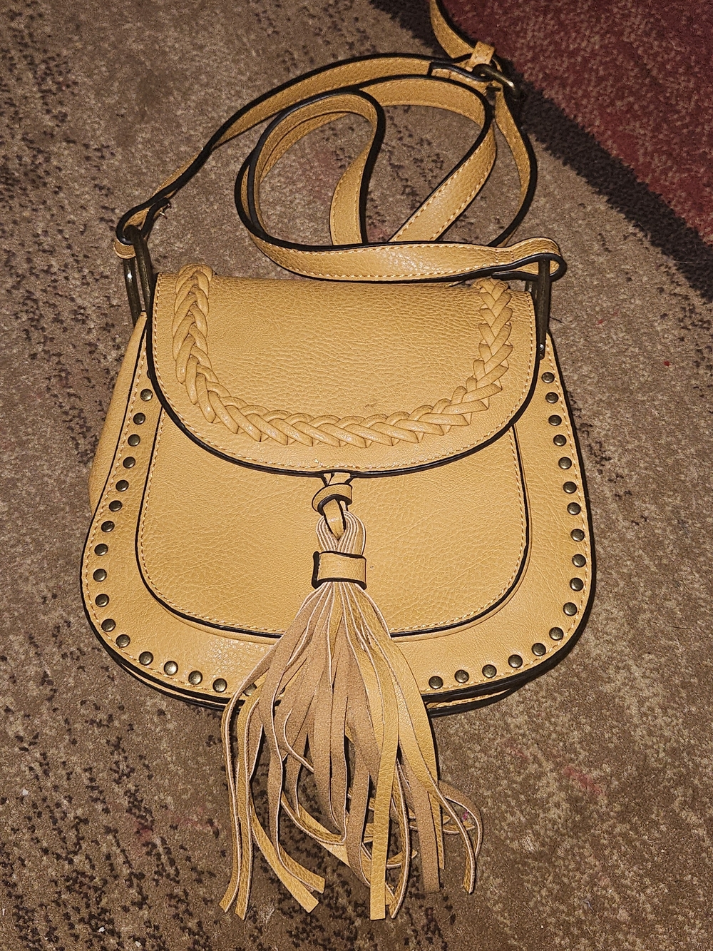 Braided Flap Tassel Crossbody Bag in Mustard Yellow